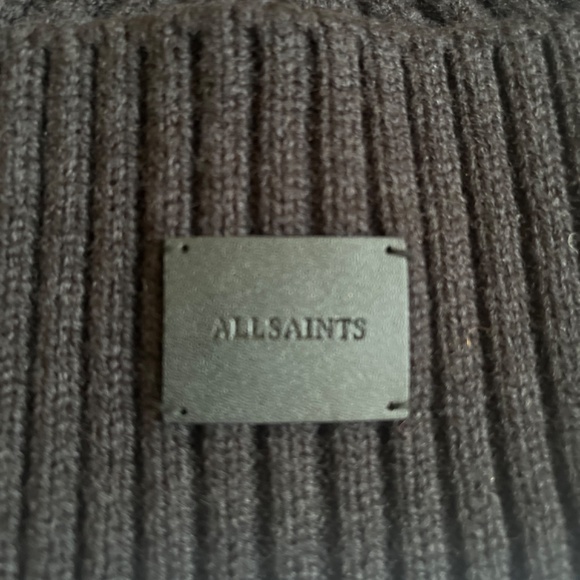 ALLSAINTS Traveling Rib Patch Casual Black Beanie Hat Wool Blend - Picture 4 of 6
